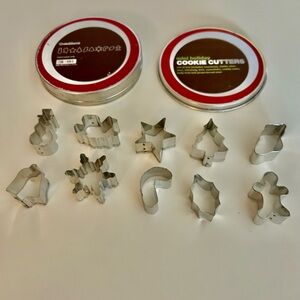 Crate & Barrel Mini Holiday Cookie Cutters Set in Tin Container